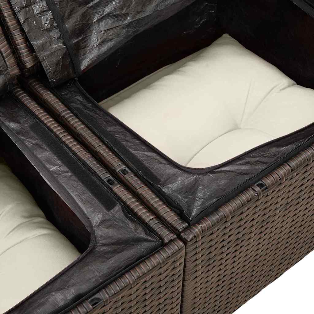 Tuinbankenset met kussen 9 pcs Bruin en wit poly rattan is nu te koop bij PeponiXL, paradijselijk wonen!