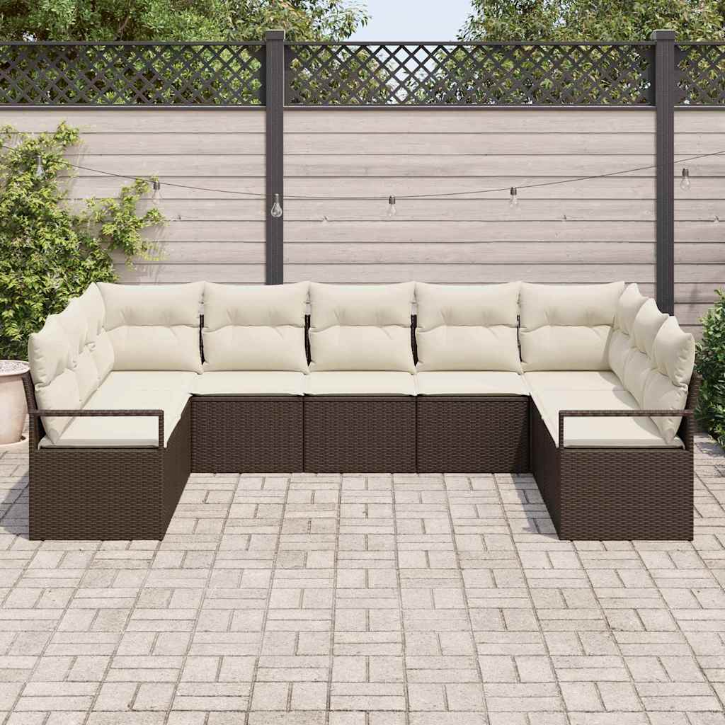 Tuinbankenset met kussen 9 pcs Bruin en wit poly rattan is nu te koop bij PeponiXL, paradijselijk wonen!