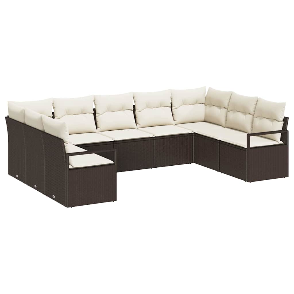 Tuinbankenset met kussen 9 pcs Bruin en wit poly rattan is nu te koop bij PeponiXL, paradijselijk wonen!