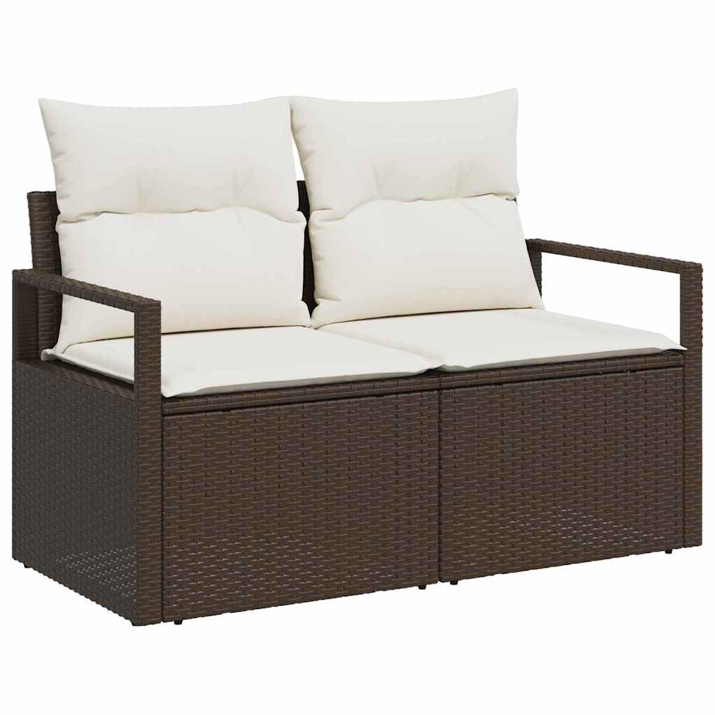 Tuinbankenset met kussen 9 pcs Bruin en wit poly rattan is nu te koop bij PeponiXL, paradijselijk wonen!