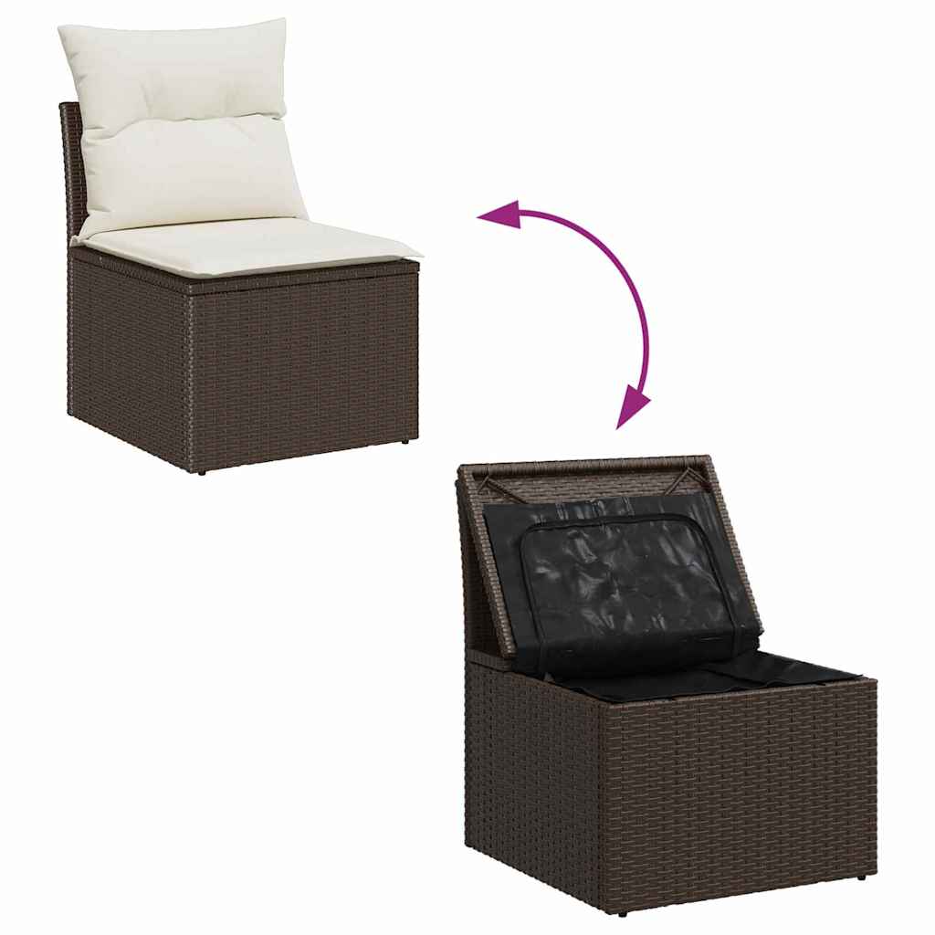 Tuinbankenset met kussen 9 pcs Bruin en wit poly rattan is nu te koop bij PeponiXL, paradijselijk wonen!