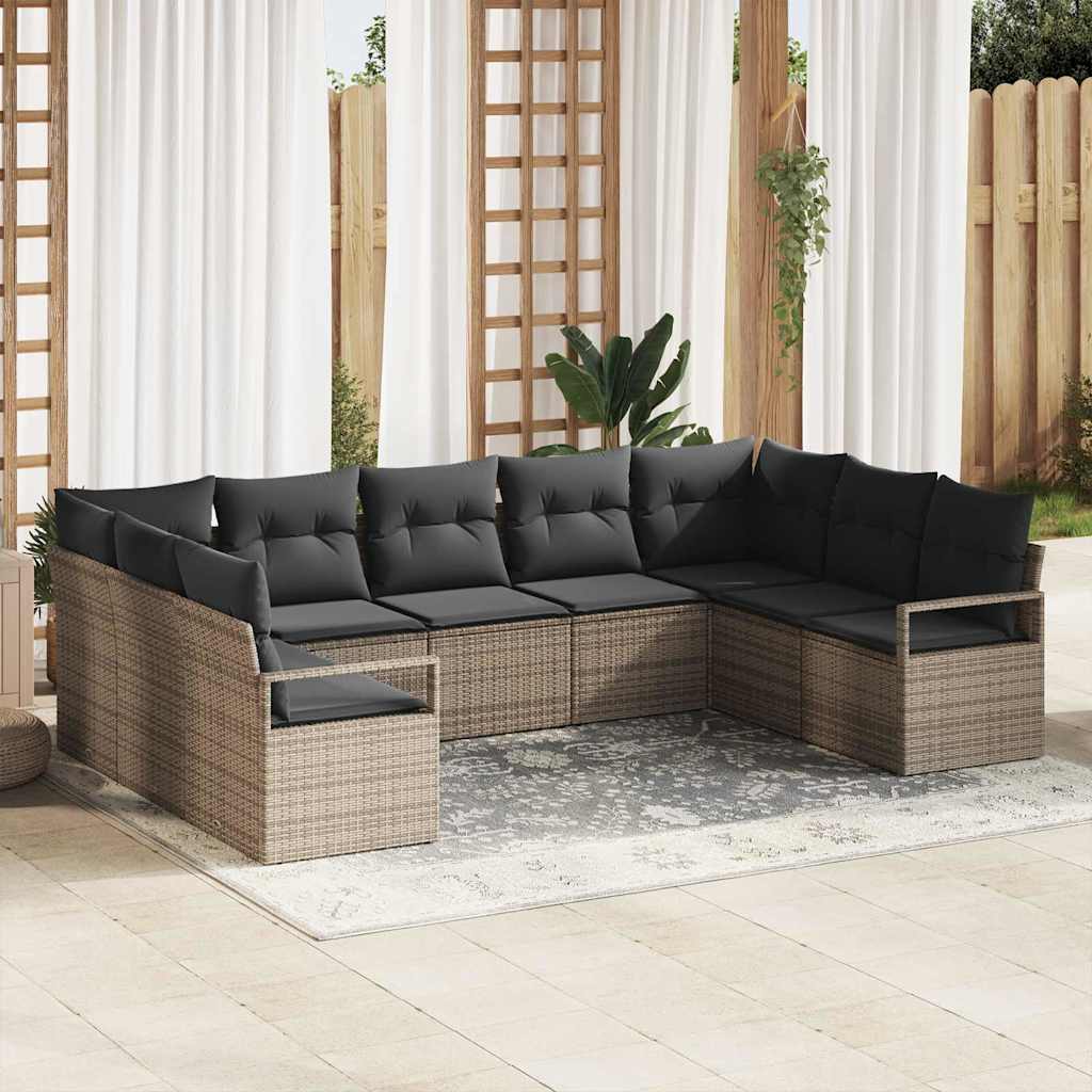 Tuinbankenset met kussen met opslag 9 pcs Grijs poly rattan is nu te koop bij PeponiXL, paradijselijk wonen!