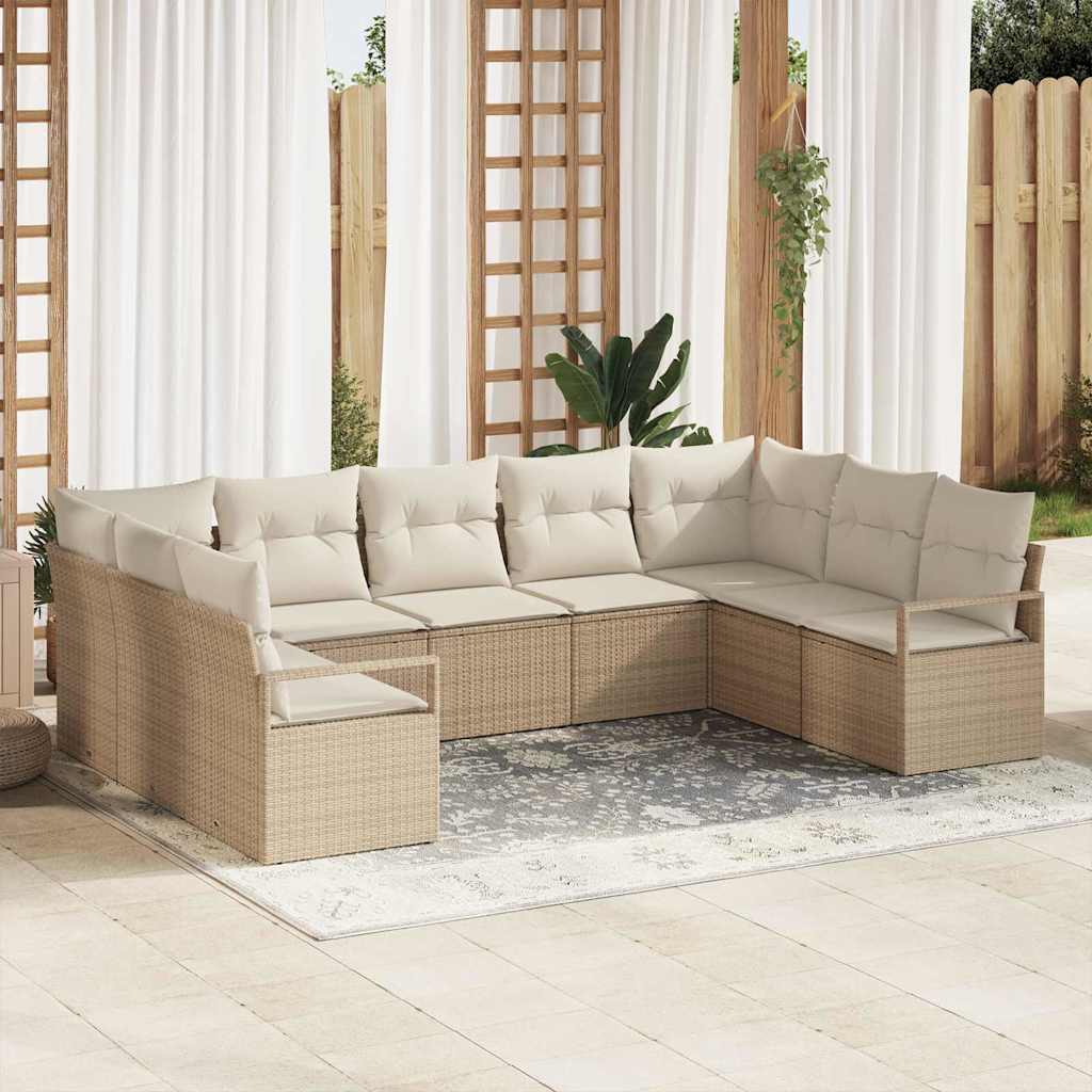 Tuinbankenset met kussen 9 pcs Beige en Wit poly rattan is nu te koop bij PeponiXL, paradijselijk wonen!