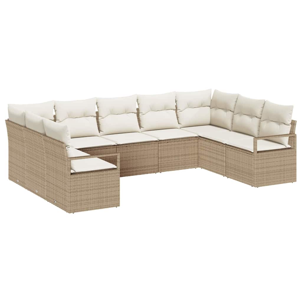 Tuinbankenset met kussen 9 pcs Beige en Wit poly rattan is nu te koop bij PeponiXL, paradijselijk wonen!
