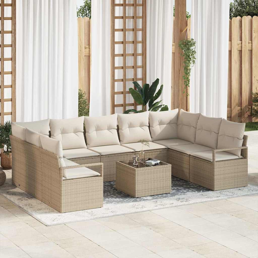 Tuinbankenset met kussen 10 pcs Beige en Crème poly rattan is nu te koop bij PeponiXL, paradijselijk wonen!
