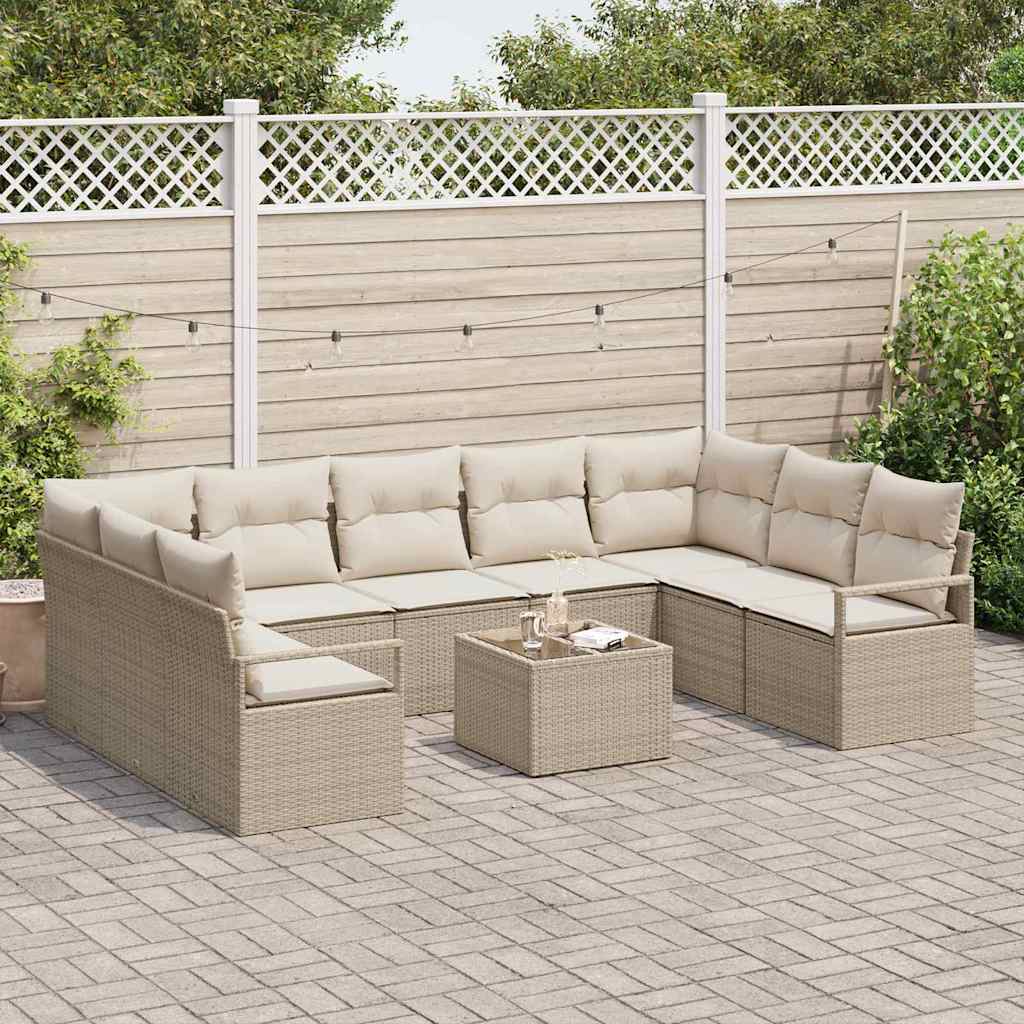 Tuinbankenset met kussen 10 pcs Beige en Crème poly rattan is nu te koop bij PeponiXL, paradijselijk wonen!