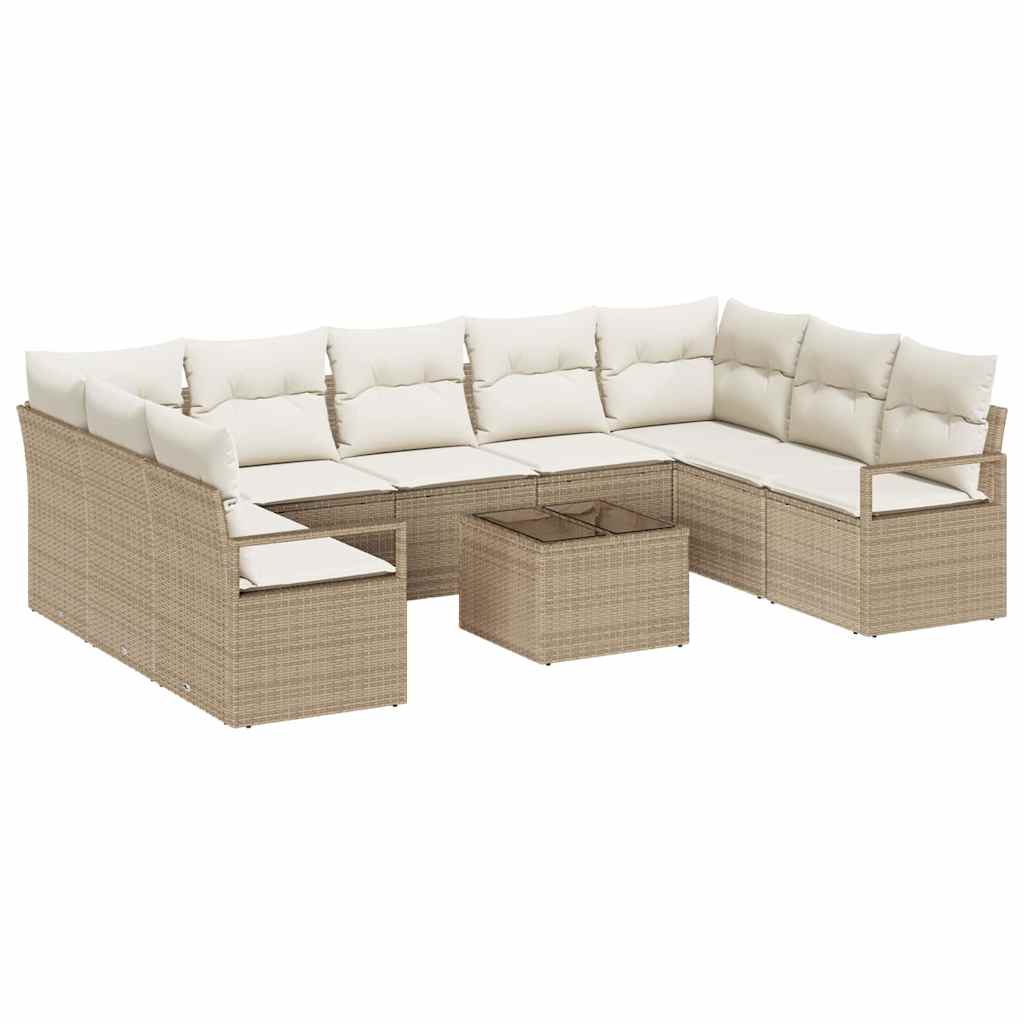 Tuinbankenset met kussen 10 pcs Beige en Crème poly rattan is nu te koop bij PeponiXL, paradijselijk wonen!
