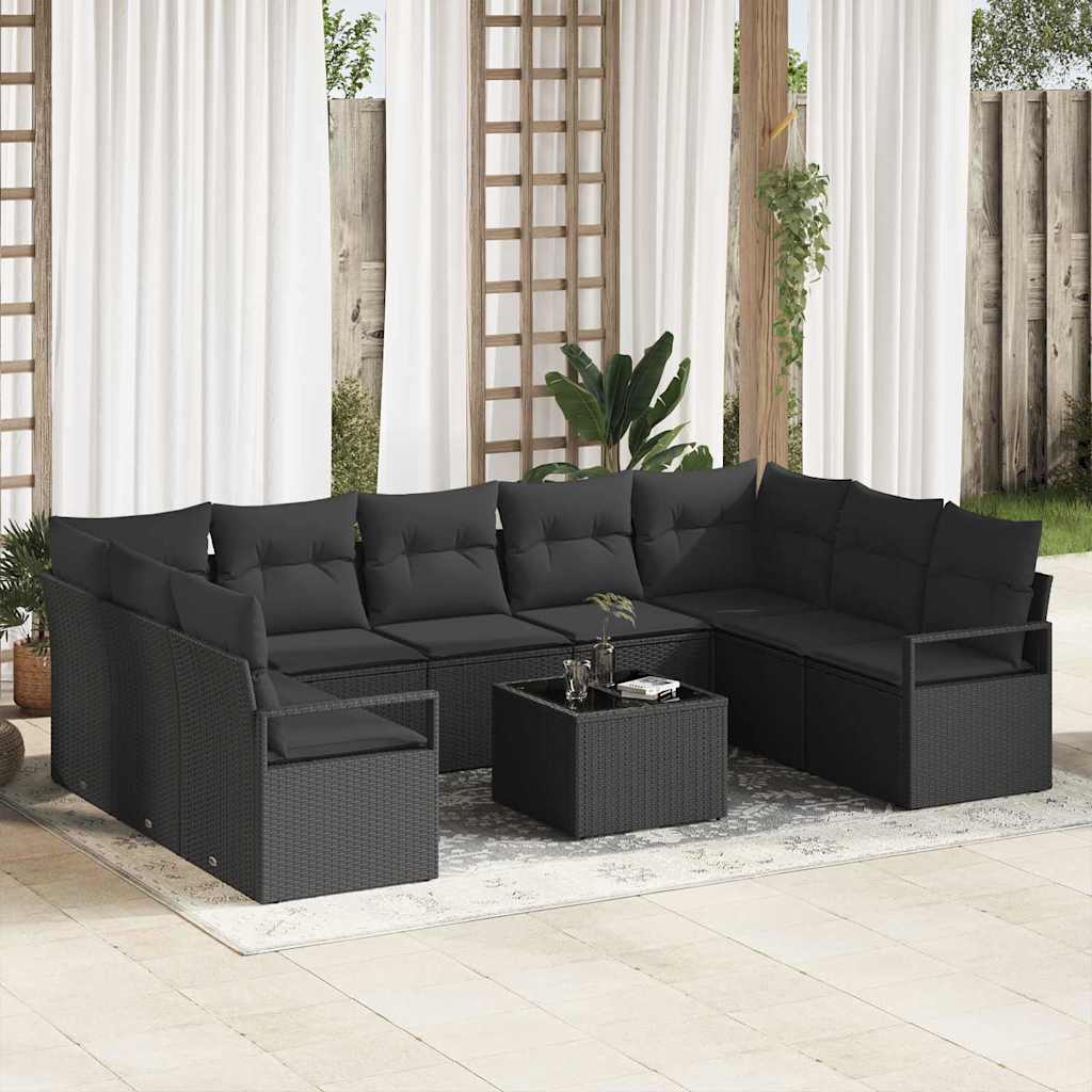 Tuinbankenset met kussen met opslag 10 pcs Zwart poly rattan is nu te koop bij PeponiXL, paradijselijk wonen!