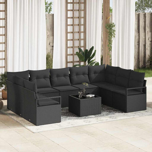 Tuinbankenset met kussen met opslag 10 pcs Zwart poly rattan is nu te koop bij PeponiXL, paradijselijk wonen!