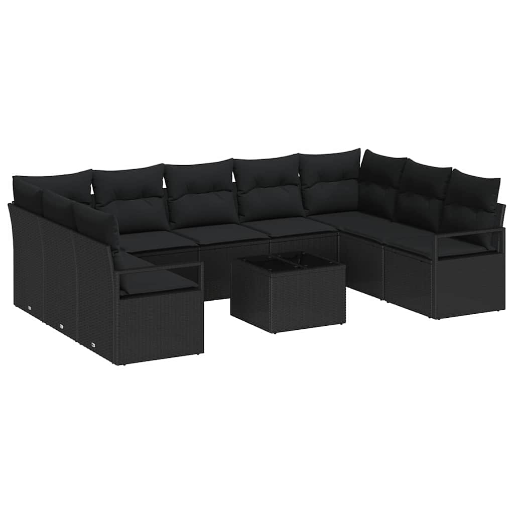 Tuinbankenset met kussen met opslag 10 pcs Zwart poly rattan is nu te koop bij PeponiXL, paradijselijk wonen!