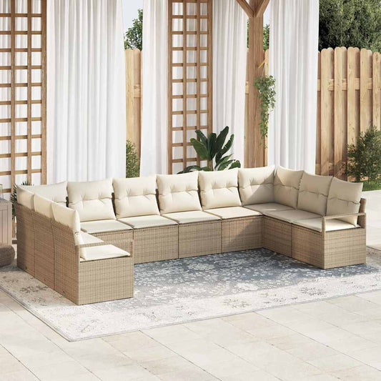 Tuinbankenset met kussen 10 pcs Beige en Wit poly rattan is nu te koop bij PeponiXL, paradijselijk wonen!