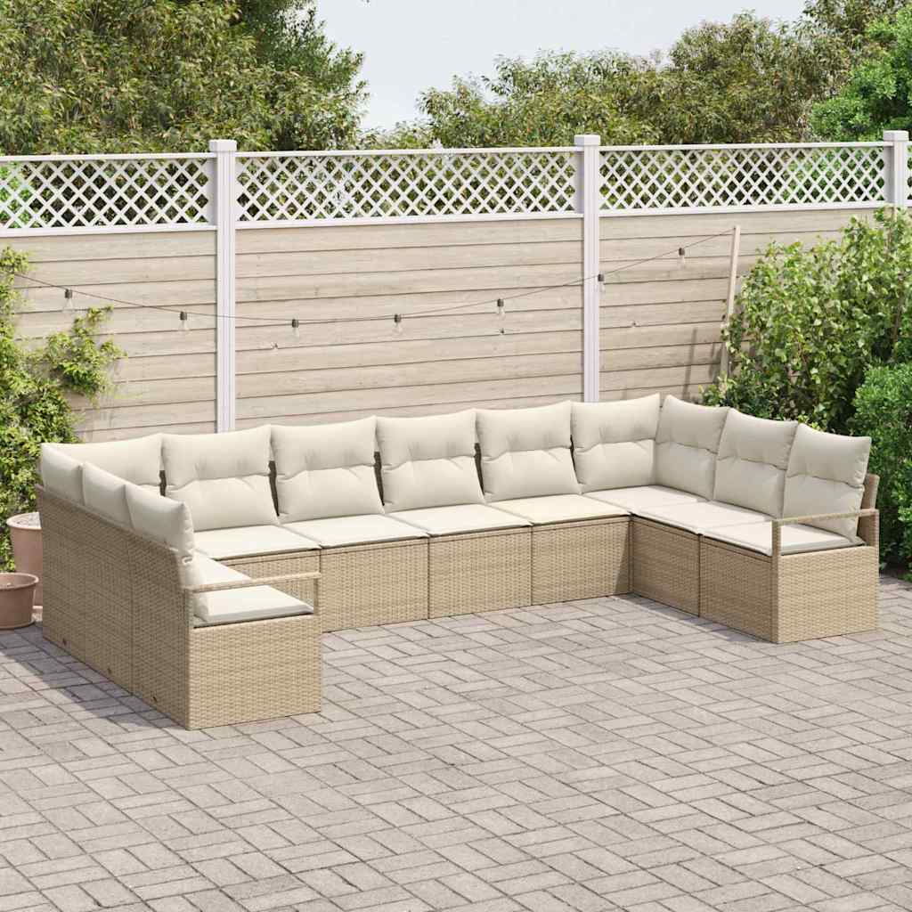 Tuinbankenset met kussen 10 pcs Beige en Wit poly rattan is nu te koop bij PeponiXL, paradijselijk wonen!