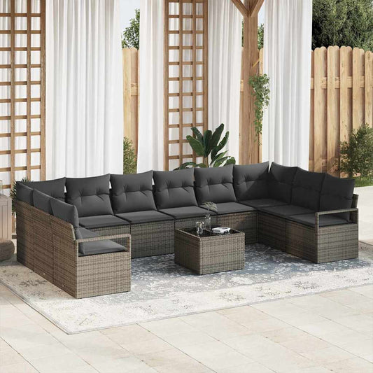 Tuinbankenset met kussen 11 pcs Lichtgrijs poly rattan is nu te koop bij PeponiXL, paradijselijk wonen!