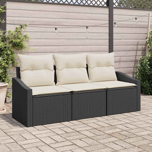 Tuinbankenset met kussen 3 pcs Zwart en Wit poly rattan is nu te koop bij PeponiXL, paradijselijk wonen!