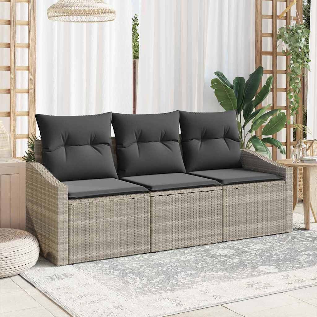 Tuinbankenset met kussen 3 pcs Lichtgrijs poly rattan is nu te koop bij PeponiXL, paradijselijk wonen!