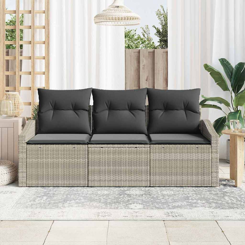 Tuinbankenset met kussen 3 pcs Lichtgrijs poly rattan is nu te koop bij PeponiXL, paradijselijk wonen!