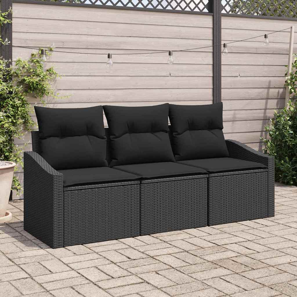 Tuinbankenset met kussen met opslag 3 pcs Zwart poly rattan is nu te koop bij PeponiXL, paradijselijk wonen!