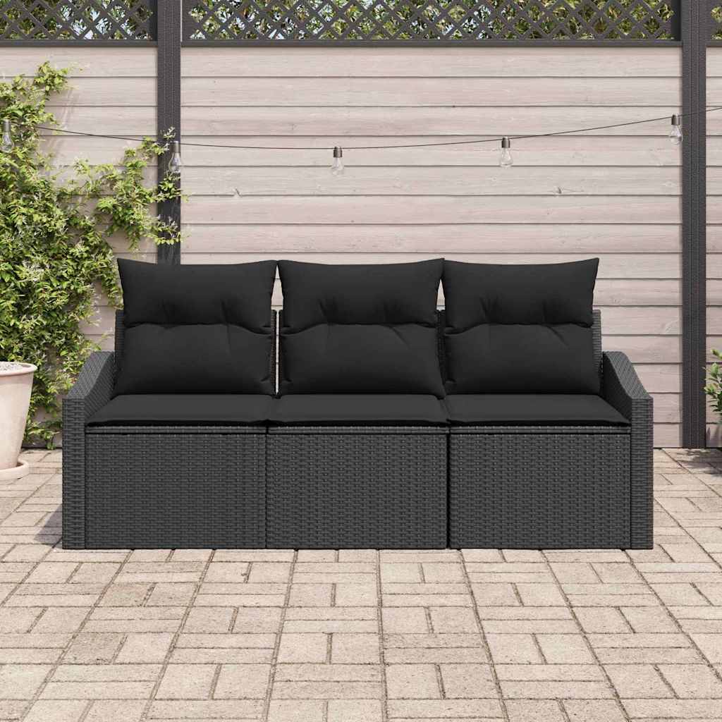 Tuinbankenset met kussen met opslag 3 pcs Zwart poly rattan is nu te koop bij PeponiXL, paradijselijk wonen!
