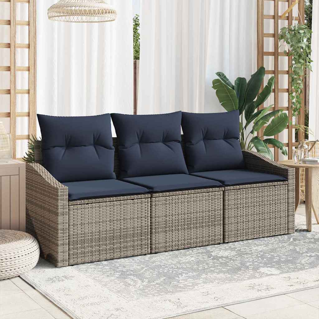 Tuinbankenset met kussen 3 pcs Grijs en Marineblauw poly rattan is nu te koop bij PeponiXL, paradijselijk wonen!