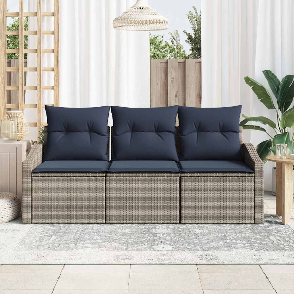 Tuinbankenset met kussen 3 pcs Grijs en Marineblauw poly rattan is nu te koop bij PeponiXL, paradijselijk wonen!
