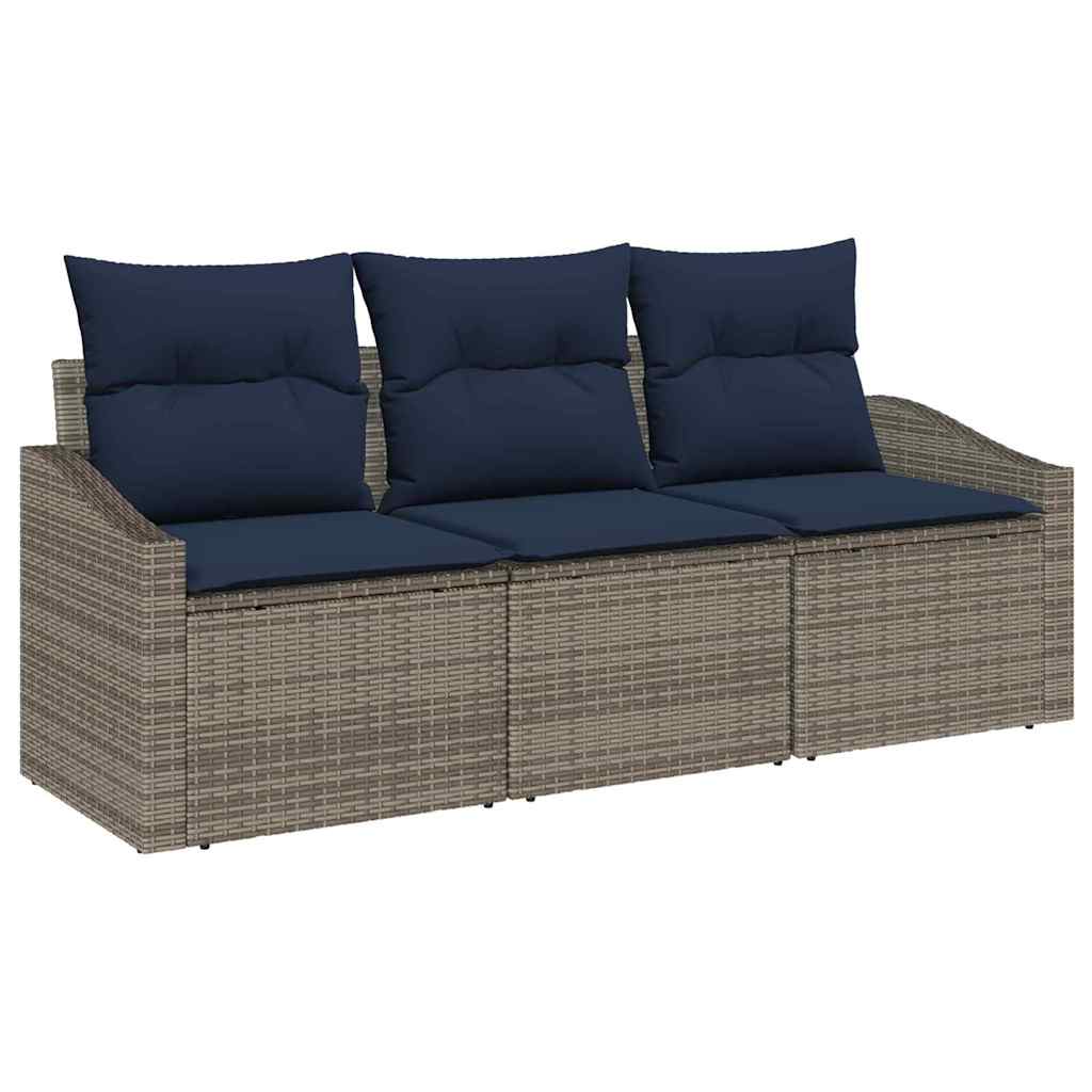 Tuinbankenset met kussen 3 pcs Grijs en Marineblauw poly rattan is nu te koop bij PeponiXL, paradijselijk wonen!
