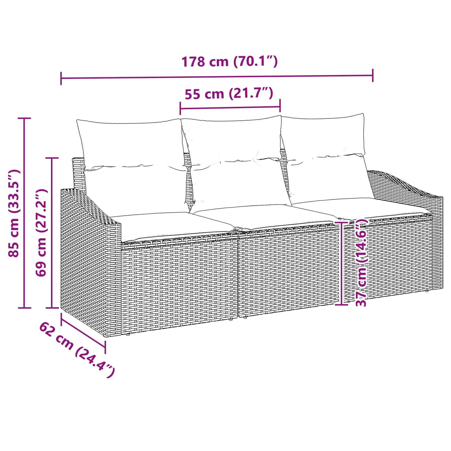 Tuinbankenset met kussen 3 pcs Grijs en Marineblauw poly rattan is nu te koop bij PeponiXL, paradijselijk wonen!