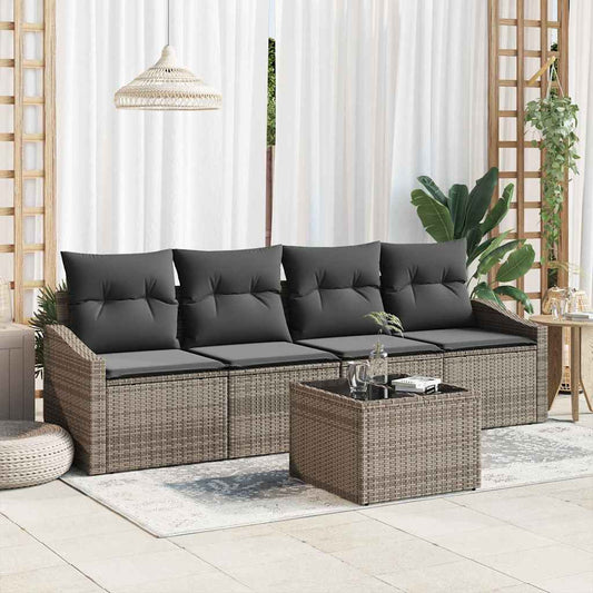 Bankstel met kussen met opslag 5 pcs Grijs poly rattan is nu te koop bij PeponiXL, paradijselijk wonen!