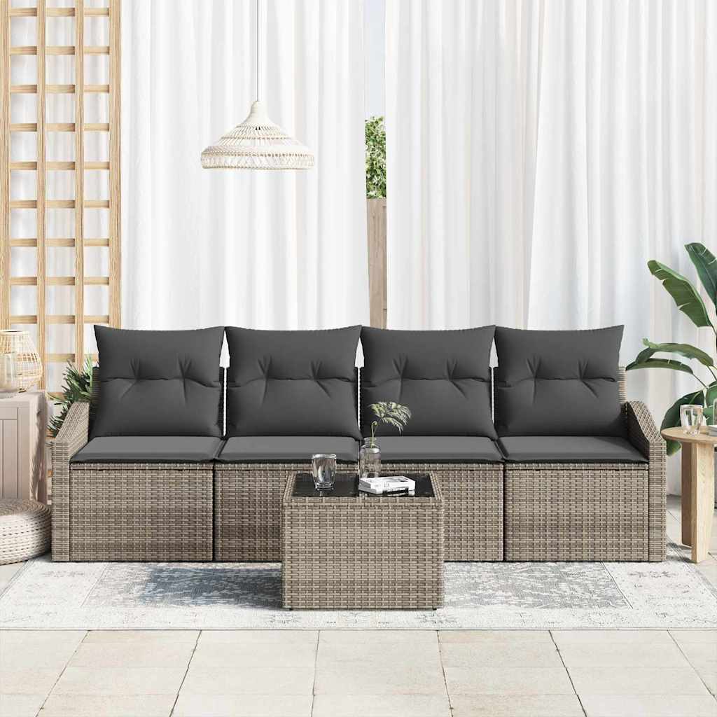 Bankstel met kussen met opslag 5 pcs Grijs poly rattan is nu te koop bij PeponiXL, paradijselijk wonen!