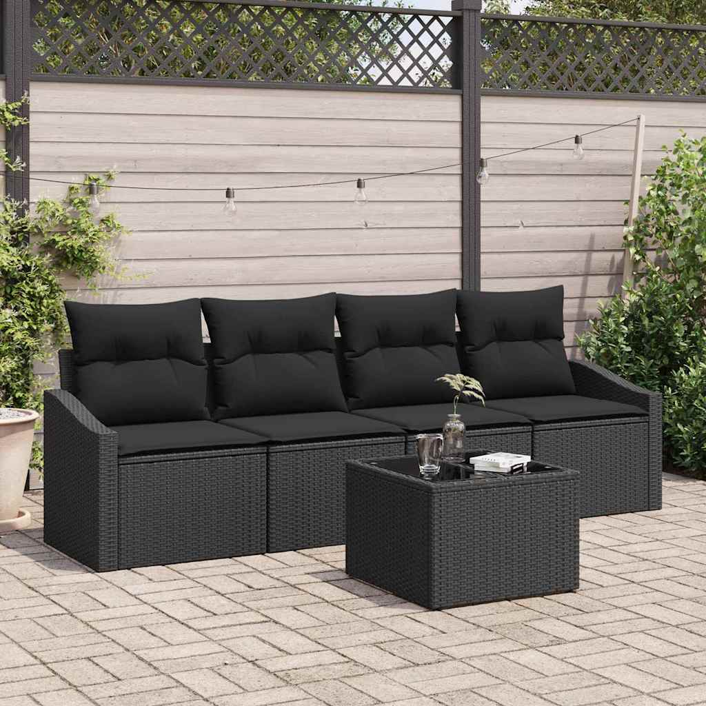 Bankstel met kussen met opslag 5 pcs Zwart poly rattan is nu te koop bij PeponiXL, paradijselijk wonen!