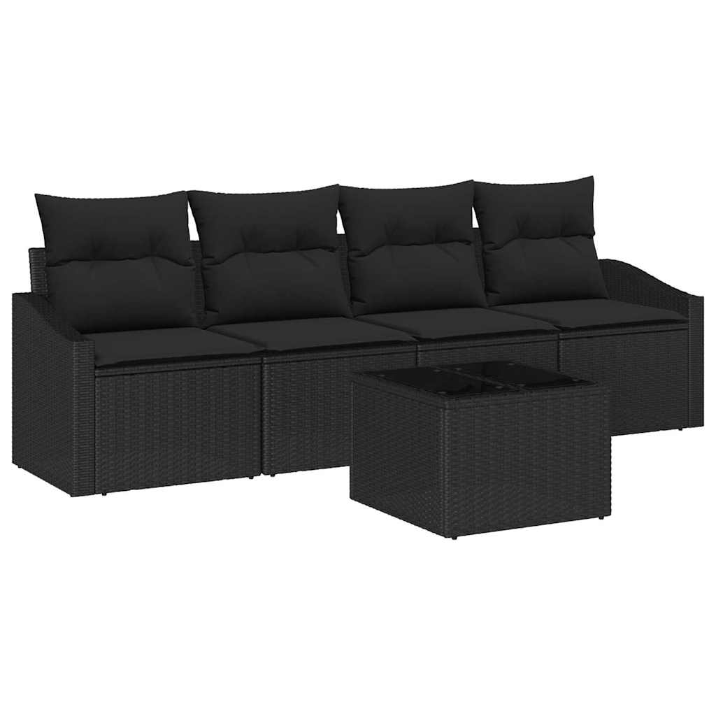 Bankstel met kussen met opslag 5 pcs Zwart poly rattan is nu te koop bij PeponiXL, paradijselijk wonen!