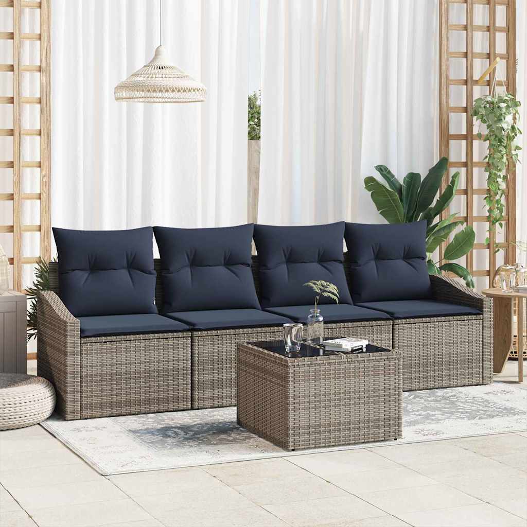 Bankstel met kussen 5 pcs Grijs en Marineblauw poly rattan is nu te koop bij PeponiXL, paradijselijk wonen!