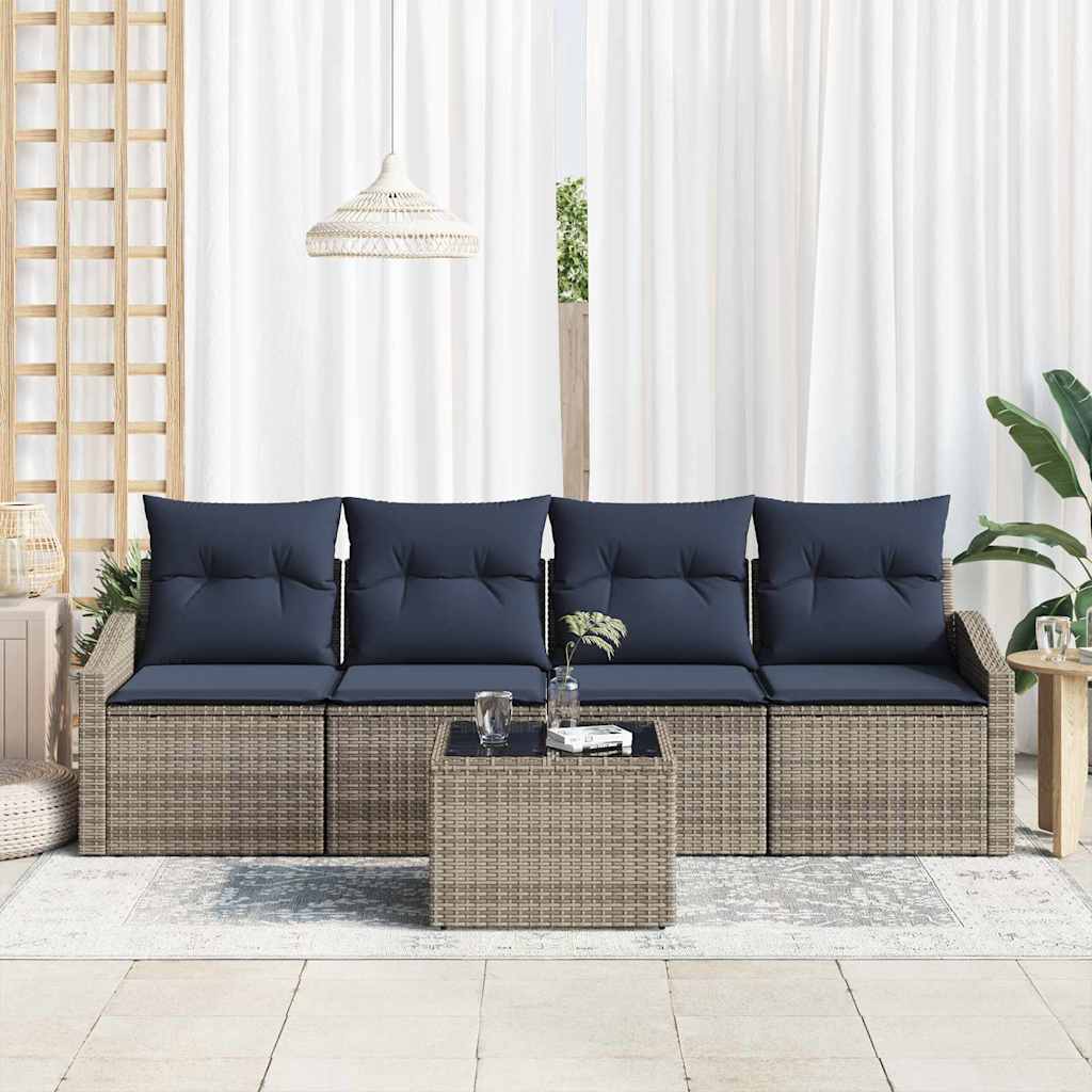 Bankstel met kussen 5 pcs Grijs en Marineblauw poly rattan is nu te koop bij PeponiXL, paradijselijk wonen!