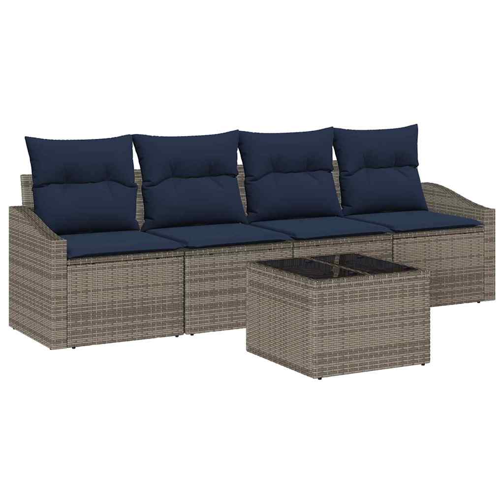 Bankstel met kussen 5 pcs Grijs en Marineblauw poly rattan is nu te koop bij PeponiXL, paradijselijk wonen!