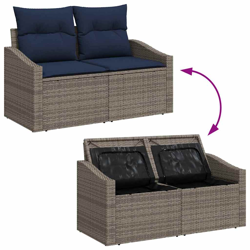 Bankstel met kussen 5 pcs Grijs en Marineblauw poly rattan is nu te koop bij PeponiXL, paradijselijk wonen!