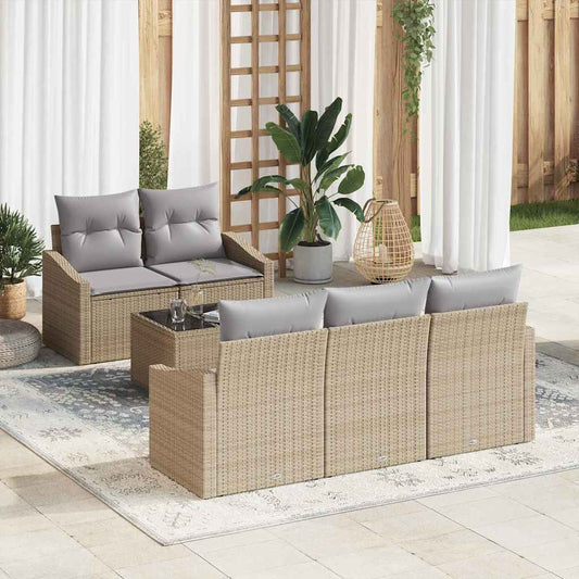 Bankstel met kussen met opslag 6 pcs Beige en Grijs poly rattan is nu te koop bij PeponiXL, paradijselijk wonen!