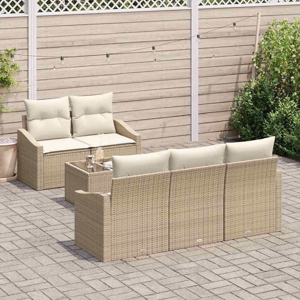 Bankstel met kussen met opslag 6 pcs Beige en Crème poly rattan is nu te koop bij PeponiXL, paradijselijk wonen!