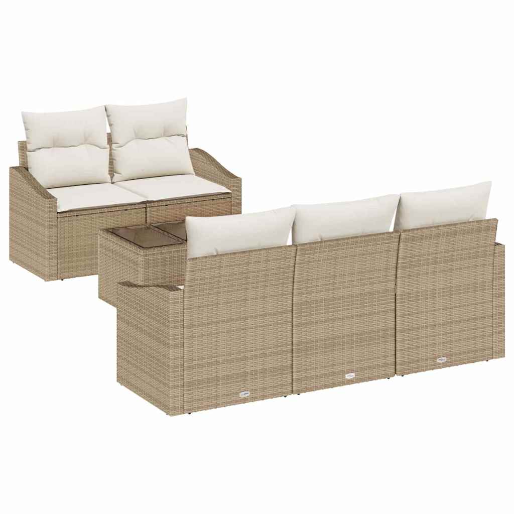 Bankstel met kussen met opslag 6 pcs Beige en Crème poly rattan is nu te koop bij PeponiXL, paradijselijk wonen!
