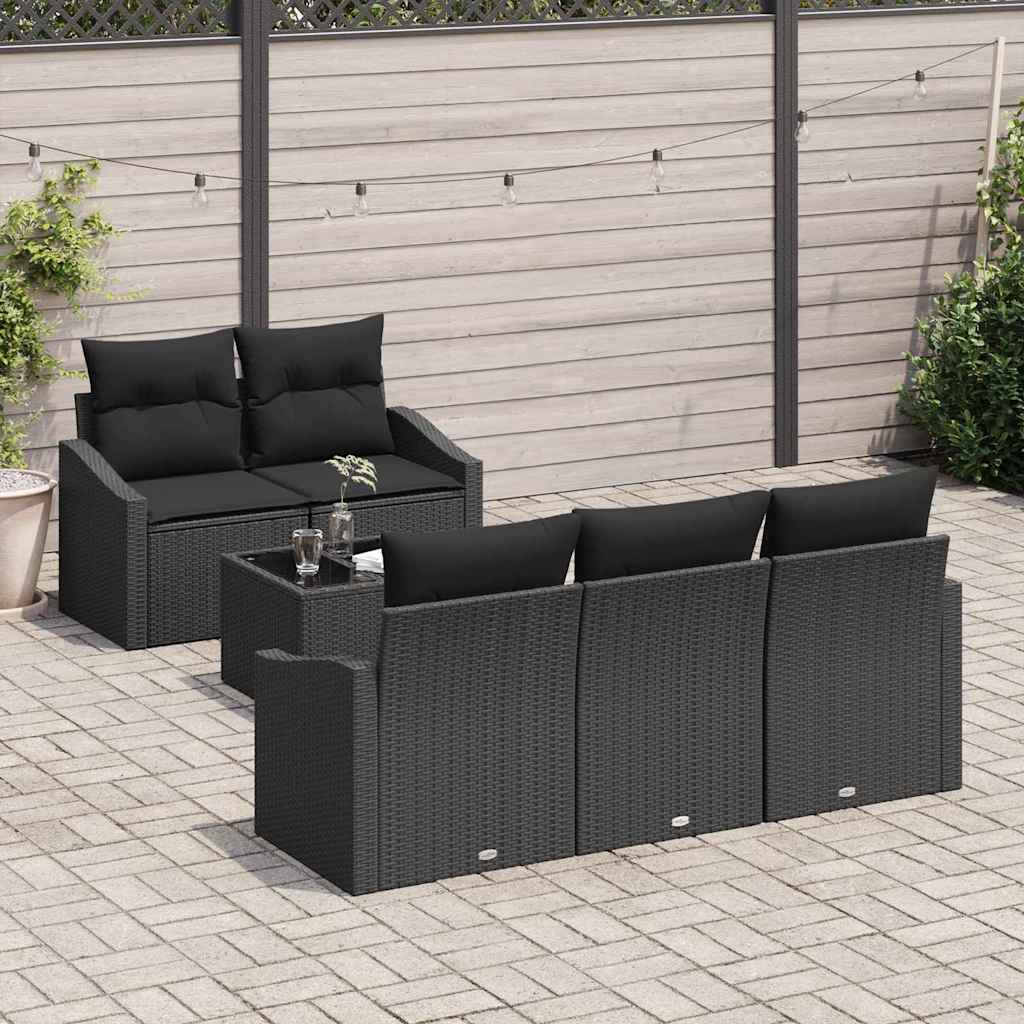Bankstel met kussen met opslag 6 pcs Zwart poly rattan is nu te koop bij PeponiXL, paradijselijk wonen!