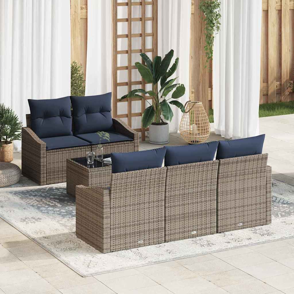 Bankstel met kussen 6 pcs Grijs en Marineblauw poly rattan is nu te koop bij PeponiXL, paradijselijk wonen!