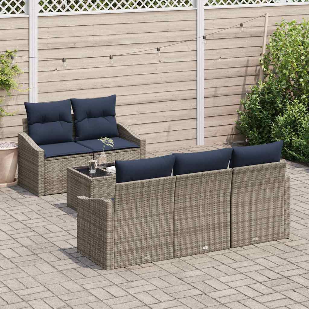 Bankstel met kussen 6 pcs Grijs en Marineblauw poly rattan is nu te koop bij PeponiXL, paradijselijk wonen!