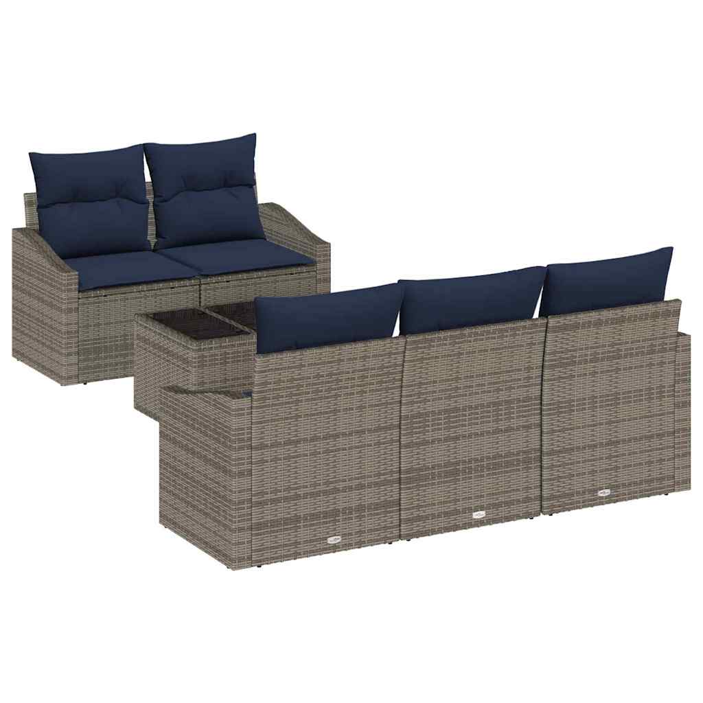 Bankstel met kussen 6 pcs Grijs en Marineblauw poly rattan is nu te koop bij PeponiXL, paradijselijk wonen!