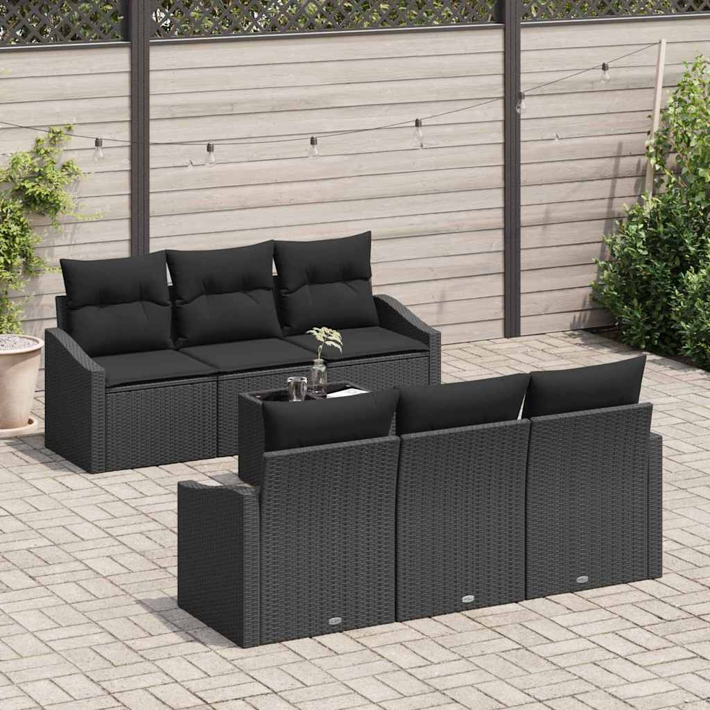 Bankstel met kussen met opslag 7 pcs Zwart poly rattan is nu te koop bij PeponiXL, paradijselijk wonen!