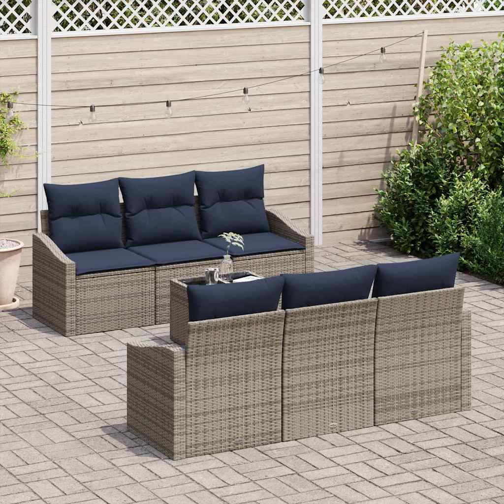 Bankstel met kussen 7 pcs Grijs en Marineblauw poly rattan is nu te koop bij PeponiXL, paradijselijk wonen!