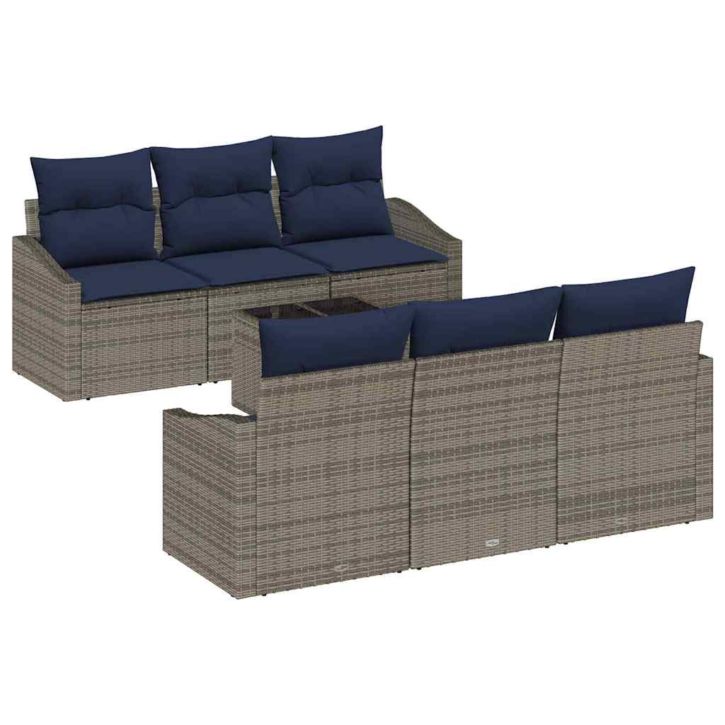 Bankstel met kussen 7 pcs Grijs en Marineblauw poly rattan is nu te koop bij PeponiXL, paradijselijk wonen!