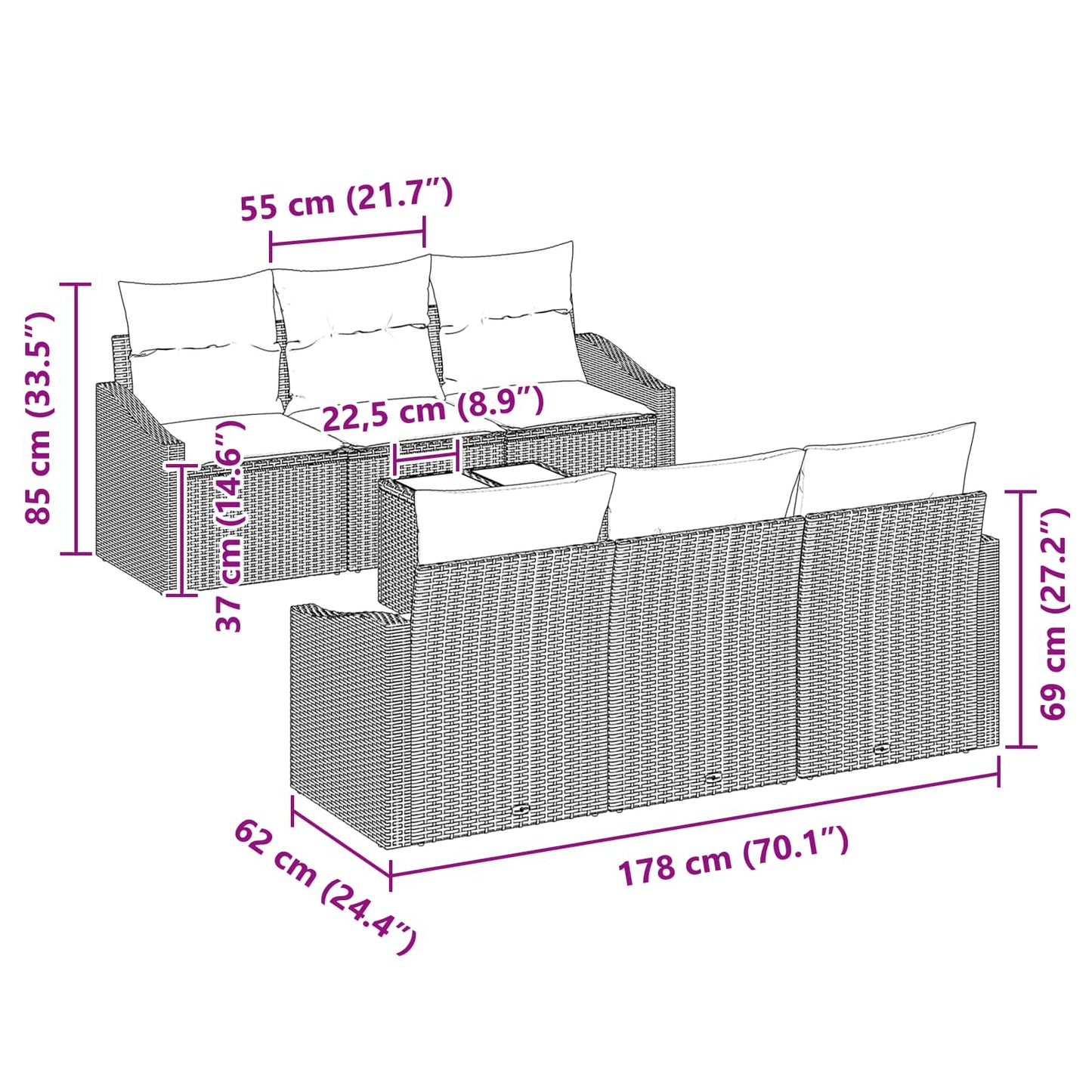 Bankstel met kussen 7 pcs Grijs en Marineblauw poly rattan is nu te koop bij PeponiXL, paradijselijk wonen!
