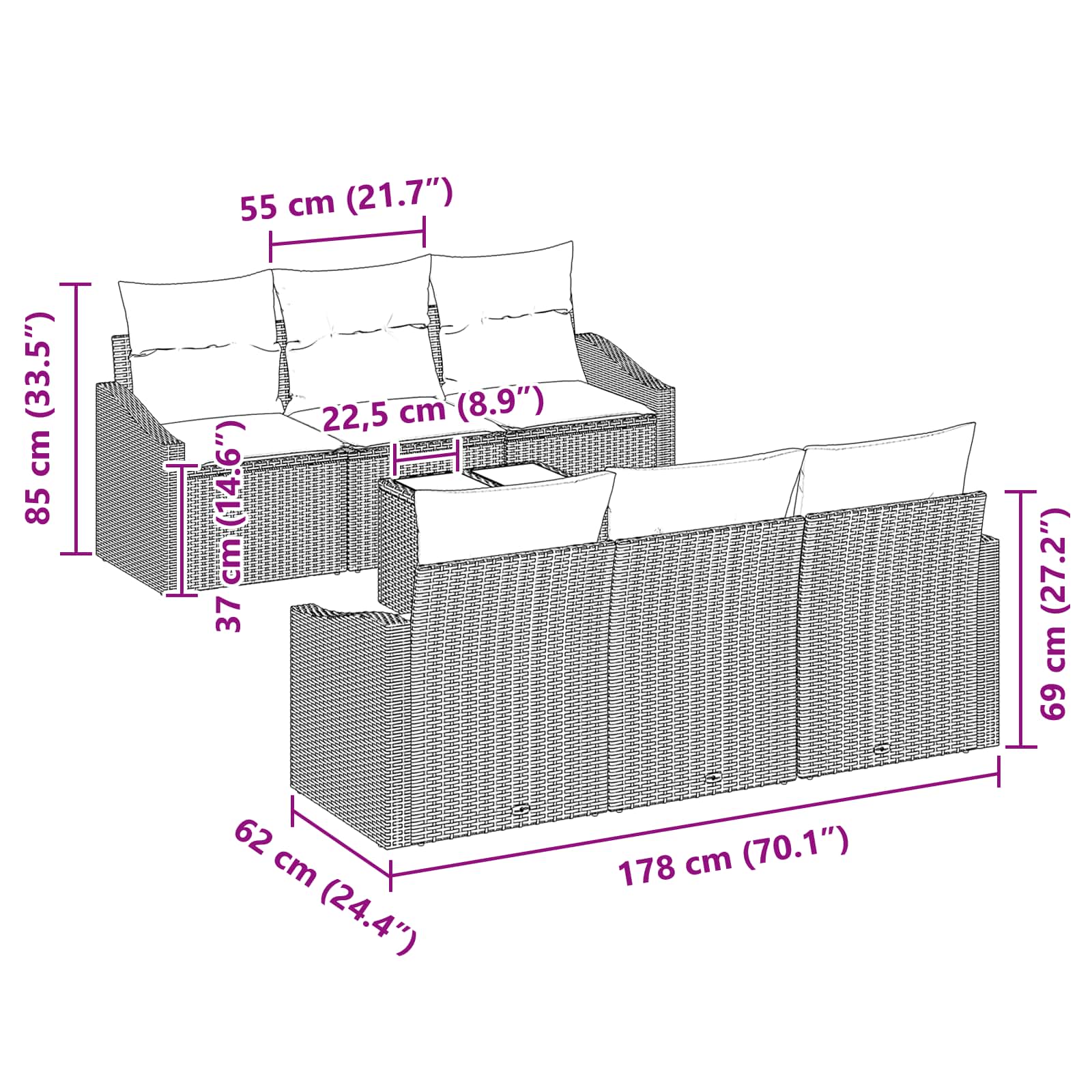 Bankstel met kussen 7 pcs Grijs en Marineblauw poly rattan is nu te koop bij PeponiXL, paradijselijk wonen!