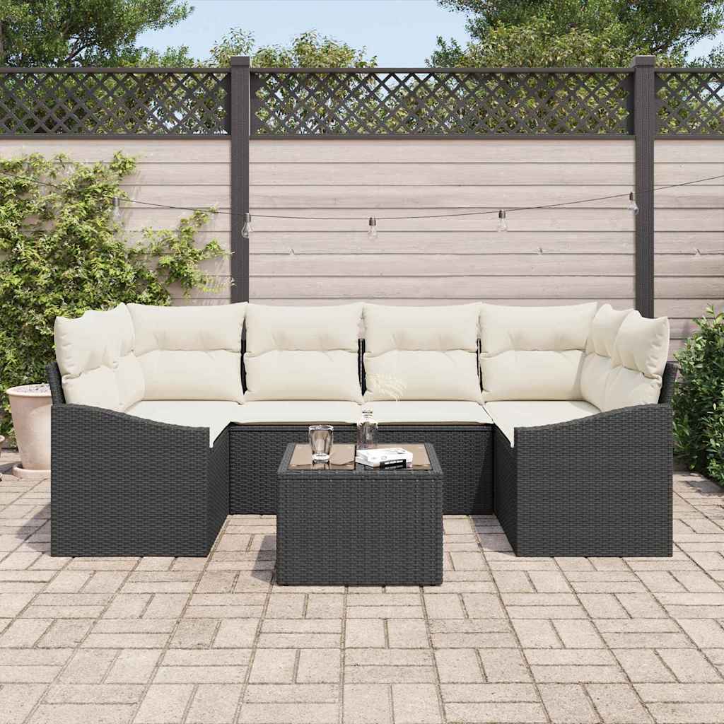Bankstel met kussen met opslag 7 pcs Zwart en Crème poly rattan is nu te koop bij PeponiXL, paradijselijk wonen!
