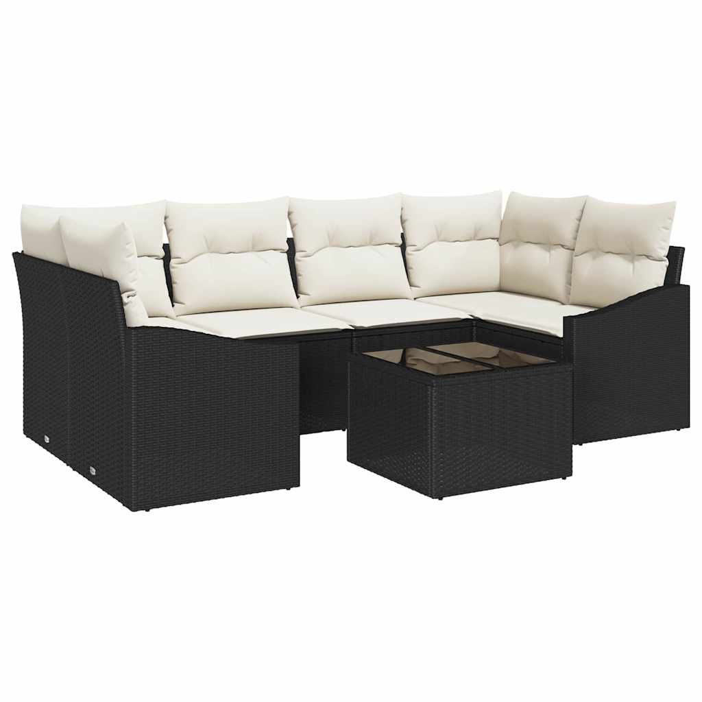 Bankstel met kussen met opslag 7 pcs Zwart en Crème poly rattan is nu te koop bij PeponiXL, paradijselijk wonen!