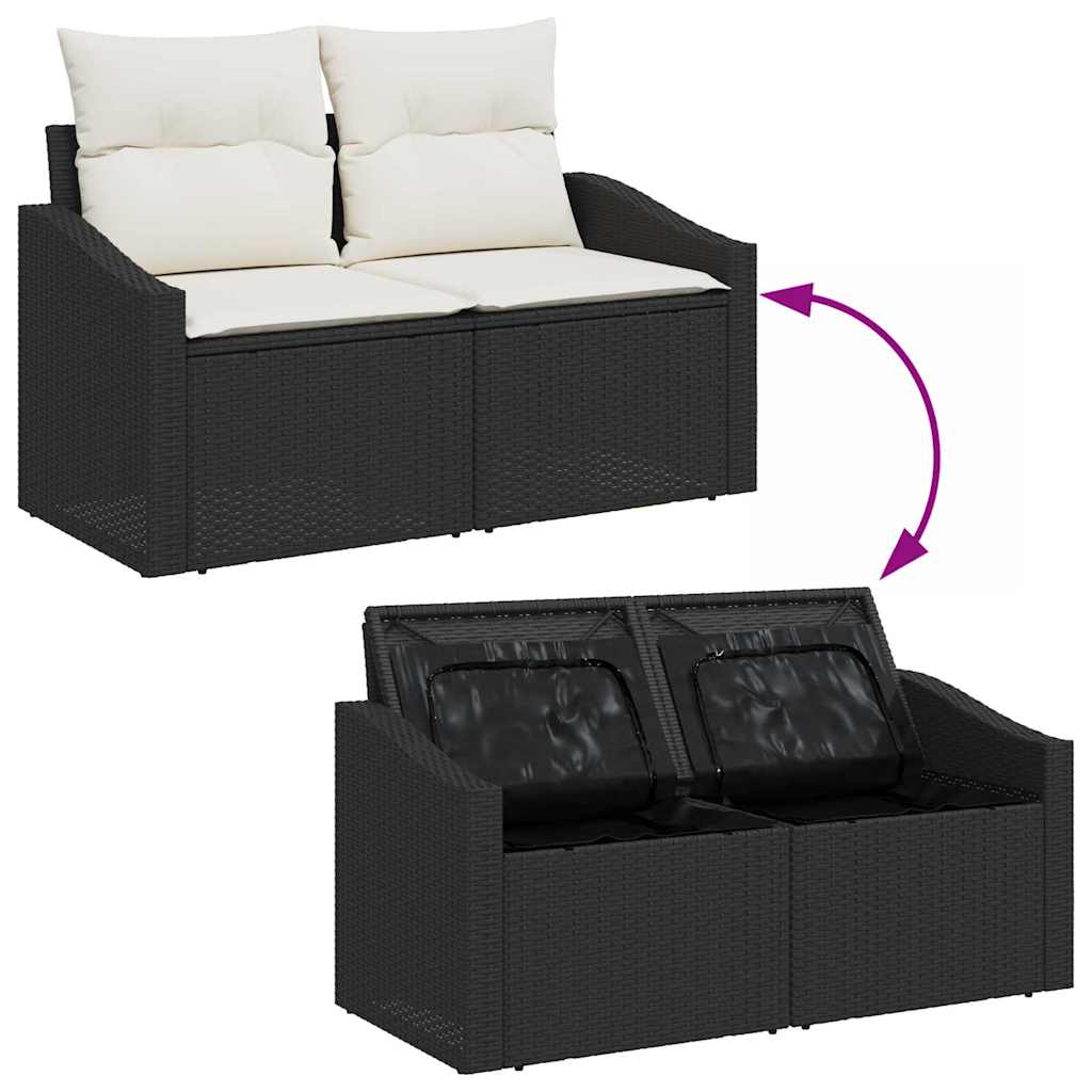 Bankstel met kussen met opslag 7 pcs Zwart en Crème poly rattan is nu te koop bij PeponiXL, paradijselijk wonen!