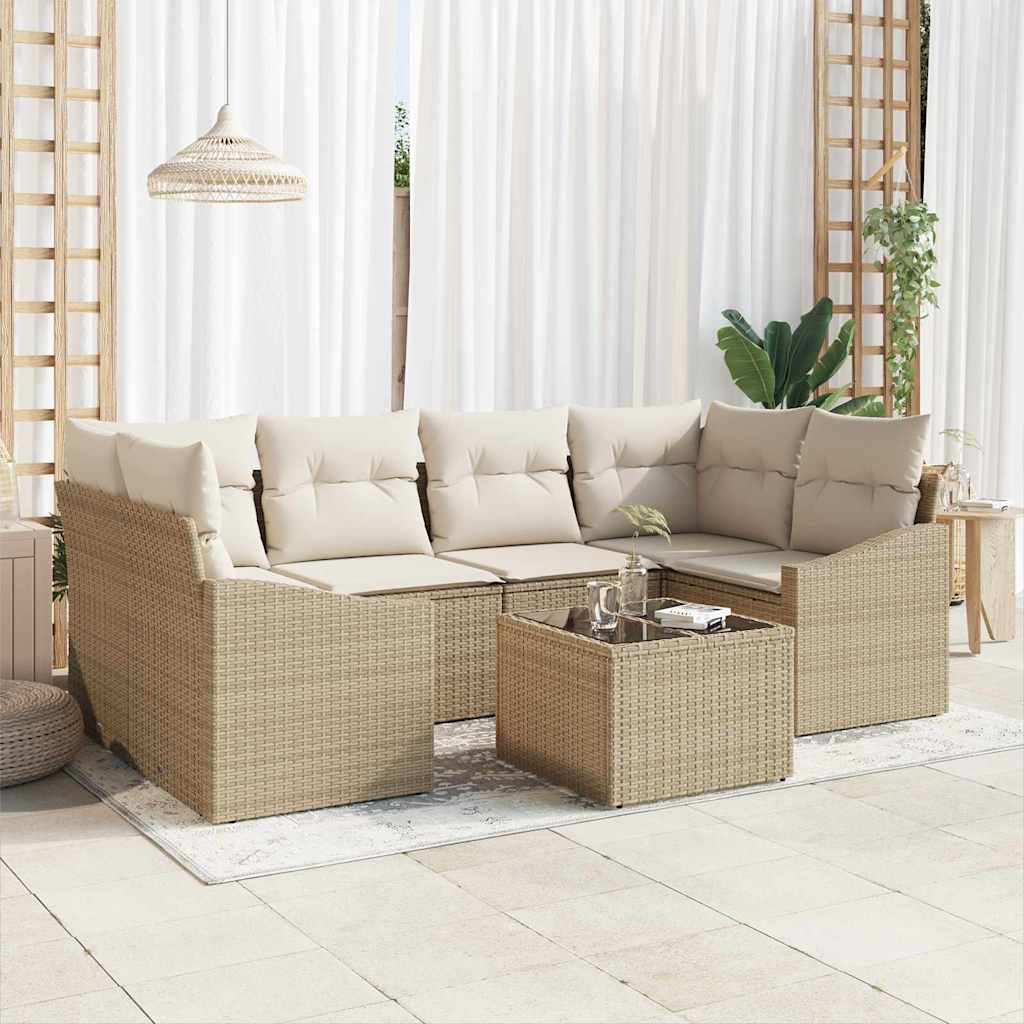 Bankstel met kussen met opslag 7 pcs Beige en Crème poly rattan is nu te koop bij PeponiXL, paradijselijk wonen!
